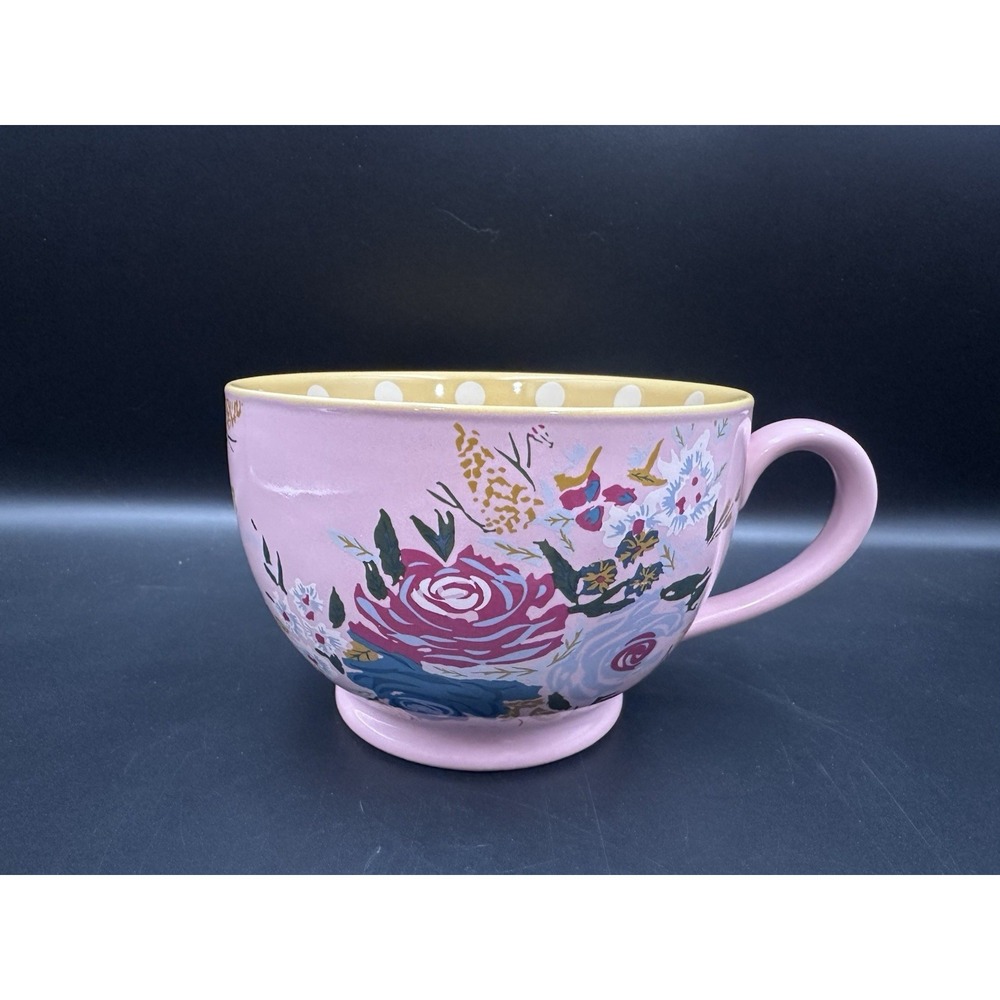 Matilda Jane Pink Floral Mug Yellow Polkadot Inside 20 Oz Double Sided~RARE
